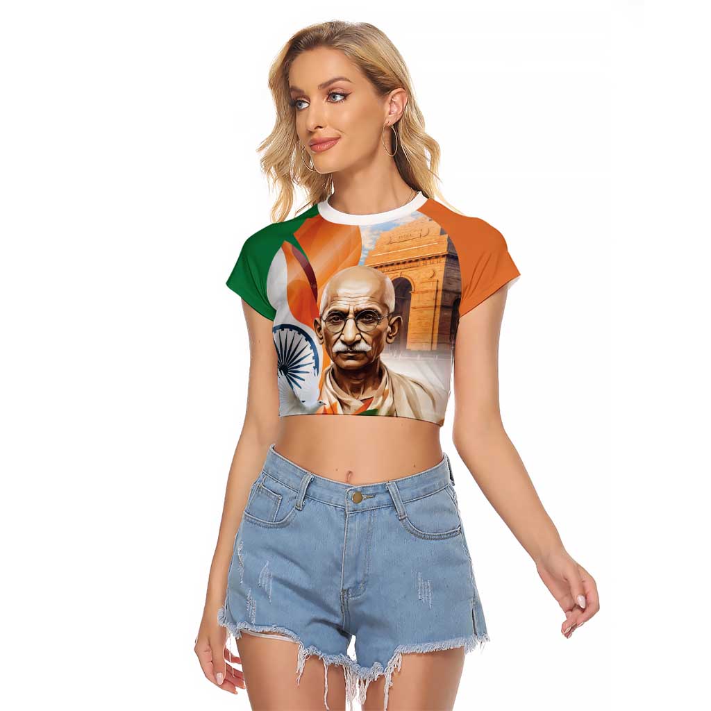 India Gandhi Martyr's Day Raglan Cropped T Shirt Shaheed Diwas Ashoka Chakra - Wonder Print Shop