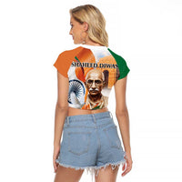 India Gandhi Martyr's Day Raglan Cropped T Shirt Shaheed Diwas Ashoka Chakra - Wonder Print Shop