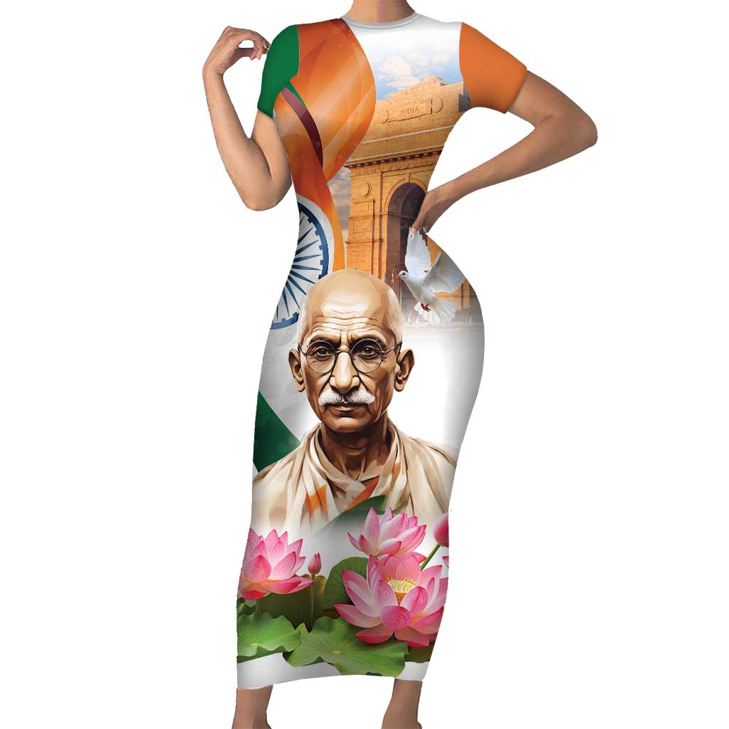 India Gandhi Martyr's Day Short Sleeve Bodycon Dress Shaheed Diwas Ashoka Chakra - Wonder Print Shop