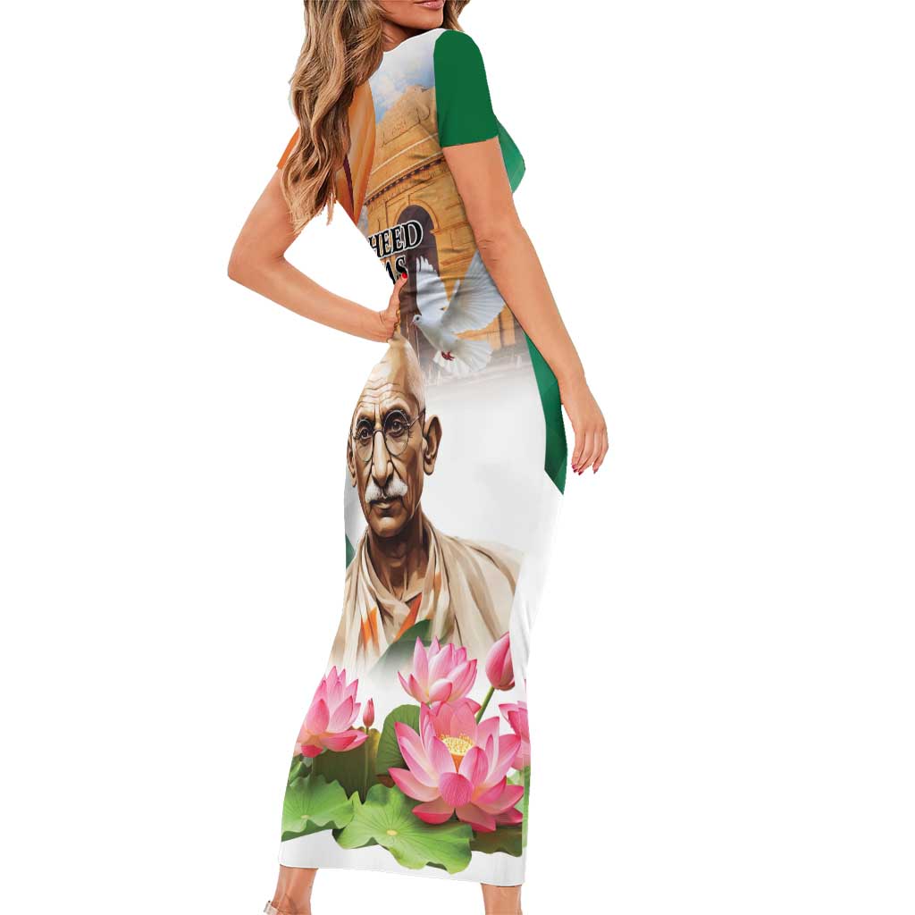 India Gandhi Martyr's Day Short Sleeve Bodycon Dress Shaheed Diwas Ashoka Chakra - Wonder Print Shop