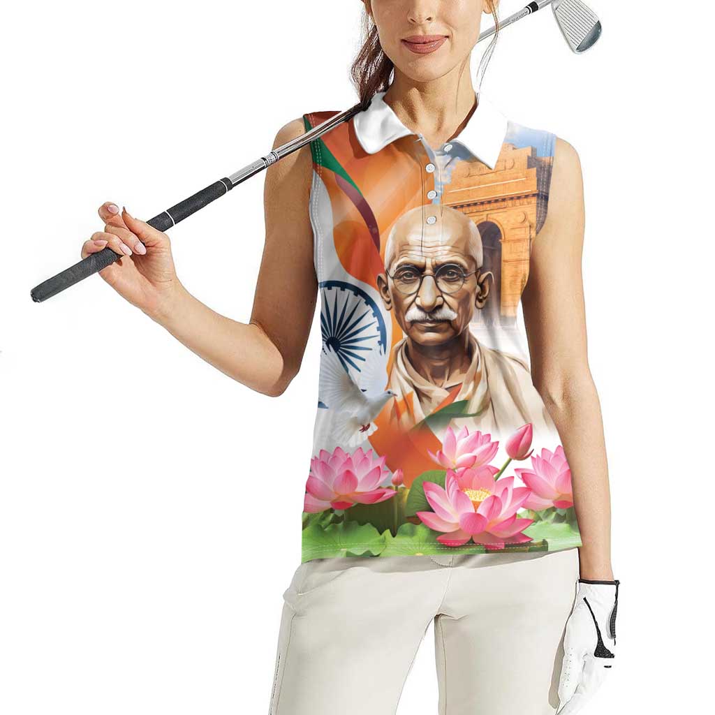 India Gandhi Martyr's Day Women Sleeveless Polo Shirt Shaheed Diwas Ashoka Chakra - Wonder Print Shop