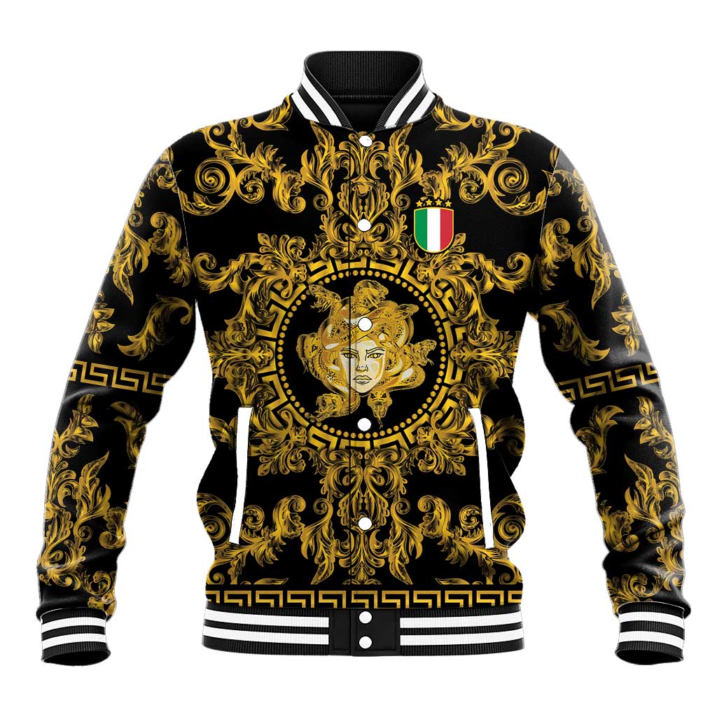 World Football 2026 Italy Custom Baseball Jacket Black Gold Baroque Medusa Edition - Wonder Print Shop