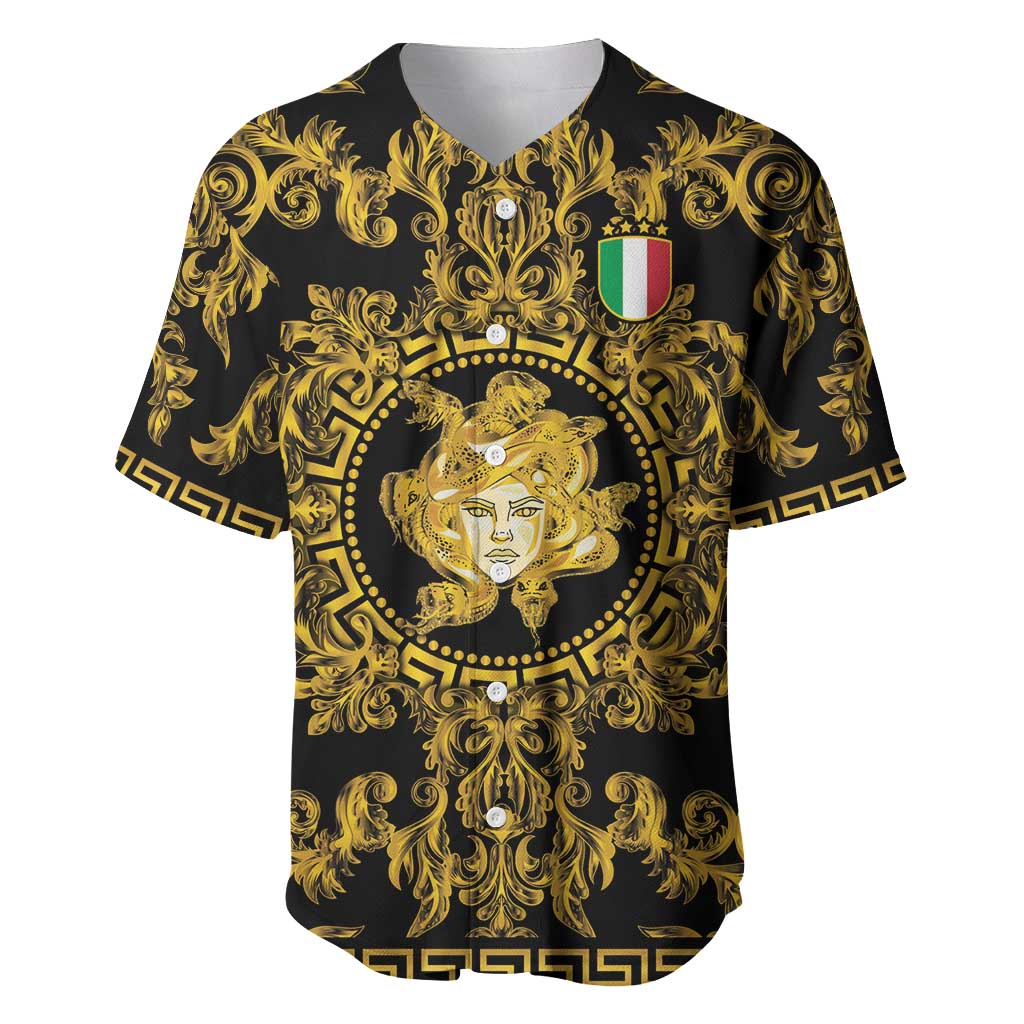 World Football 2026 Italy Custom Baseball Jersey Black Gold Baroque Medusa Edition - Wonder Print Shop