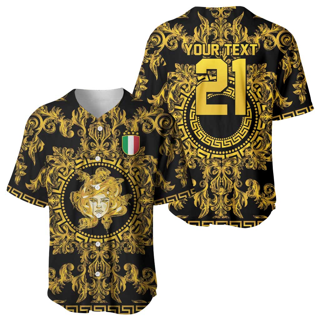 World Football 2026 Italy Custom Baseball Jersey Black Gold Baroque Medusa Edition - Wonder Print Shop