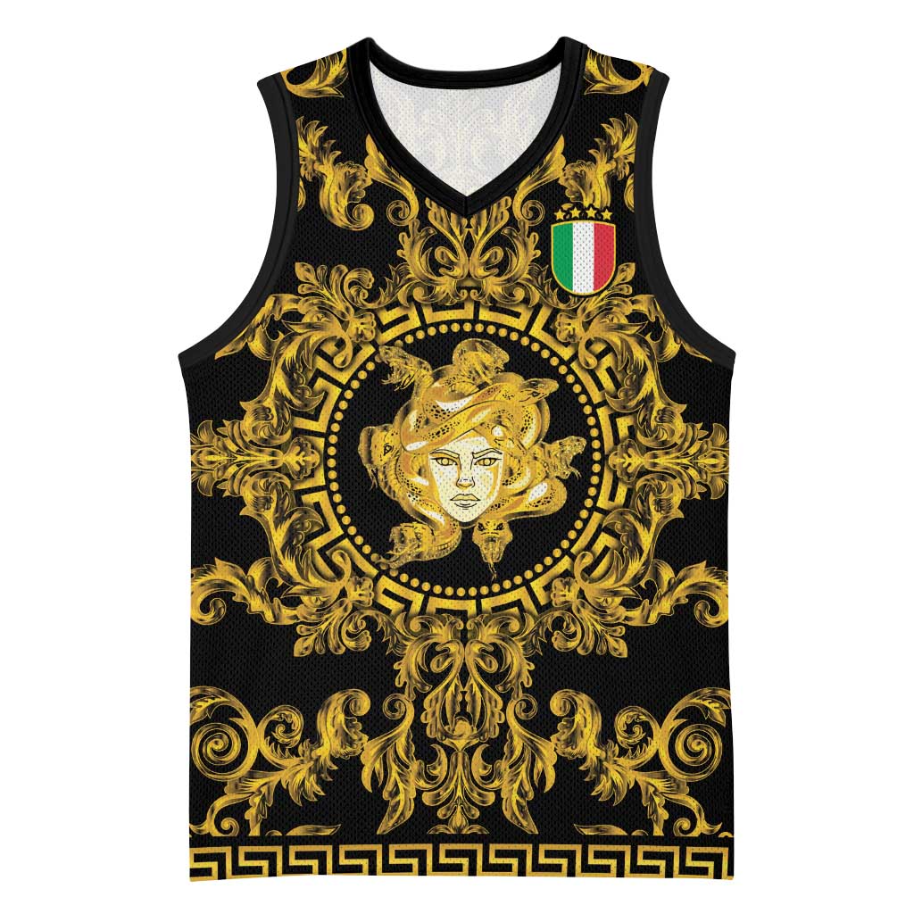 World Football 2026 Italy Custom Basketball Jersey Black Gold Baroque Medusa Edition - Wonder Print Shop
