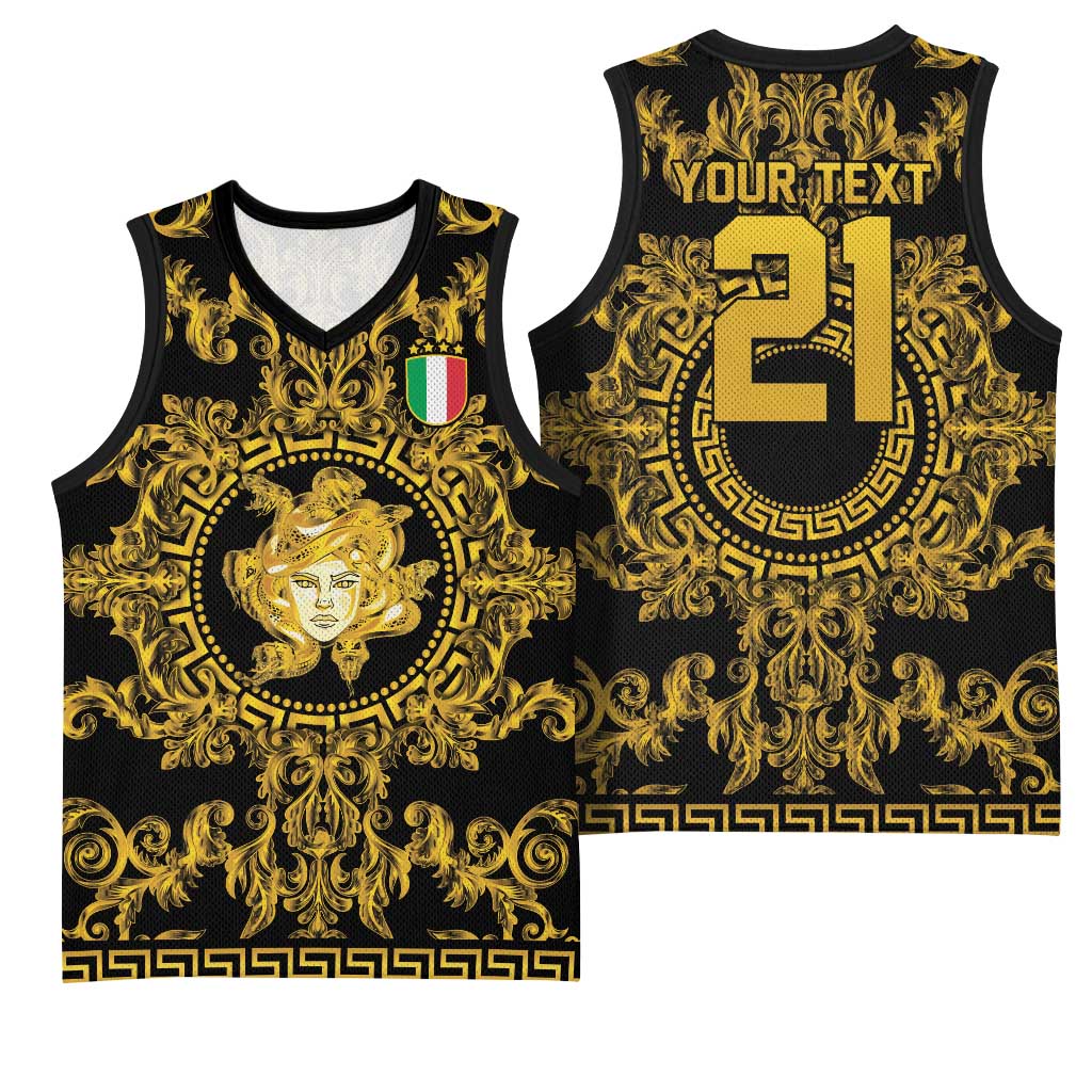 World Football 2026 Italy Custom Basketball Jersey Black Gold Baroque Medusa Edition - Wonder Print Shop