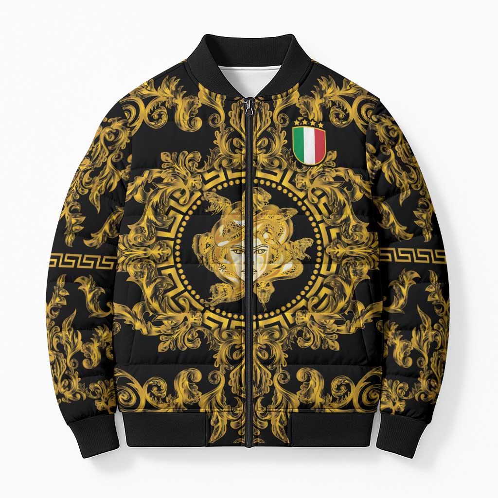 World Football 2026 Italy Custom Bomber Puffer Jacket Black Gold Baroque Medusa Edition - Wonder Print Shop
