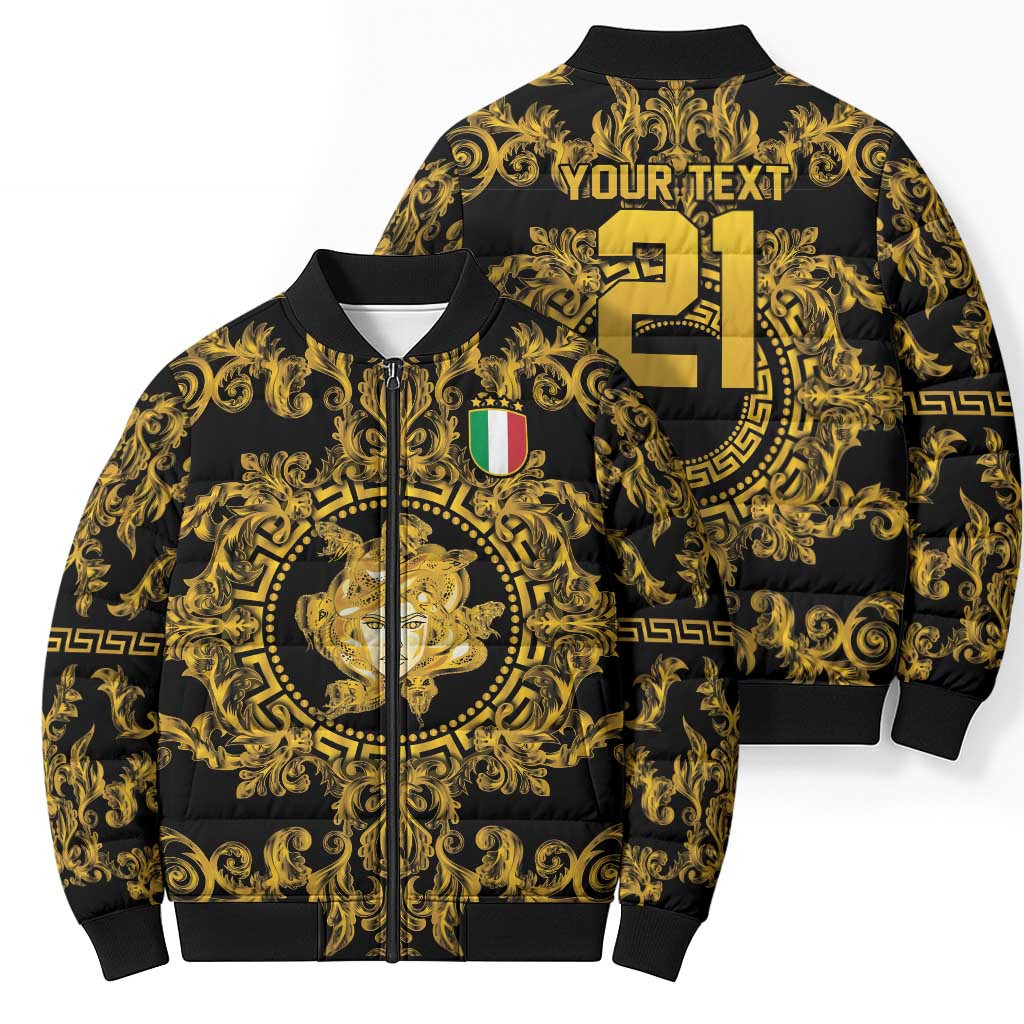 World Football 2026 Italy Custom Bomber Puffer Jacket Black Gold Baroque Medusa Edition - Wonder Print Shop