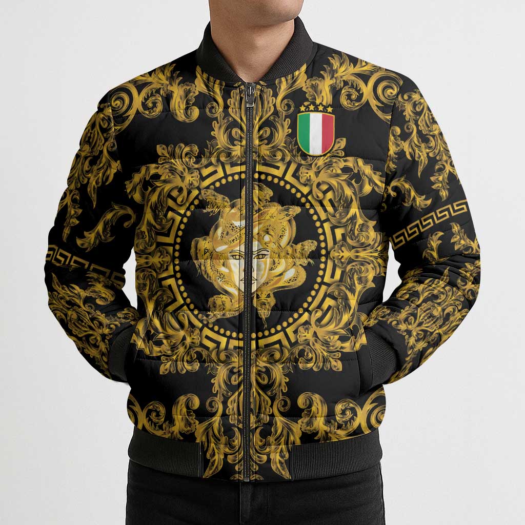 World Football 2026 Italy Custom Bomber Puffer Jacket Black Gold Baroque Medusa Edition - Wonder Print Shop