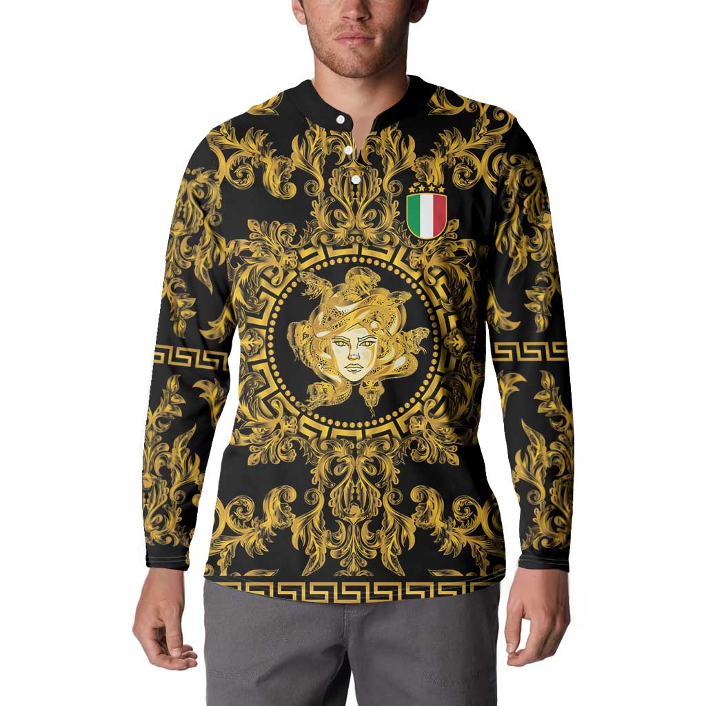 World Football 2026 Italy Custom Button Sweatshirt Black Gold Baroque Medusa Edition - Wonder Print Shop