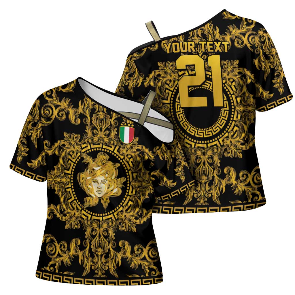 World Football 2026 Italy Custom Cross Shoulder Shirt Black Gold Baroque Medusa Edition - Wonder Print Shop