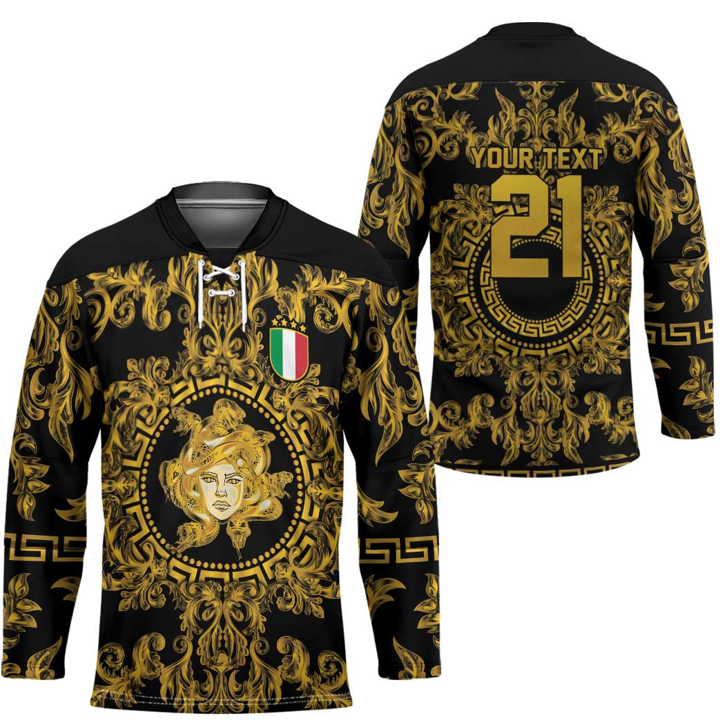 World Football 2026 Italy Custom Hockey Jersey Black Gold Baroque Medusa Edition - Wonder Print Shop
