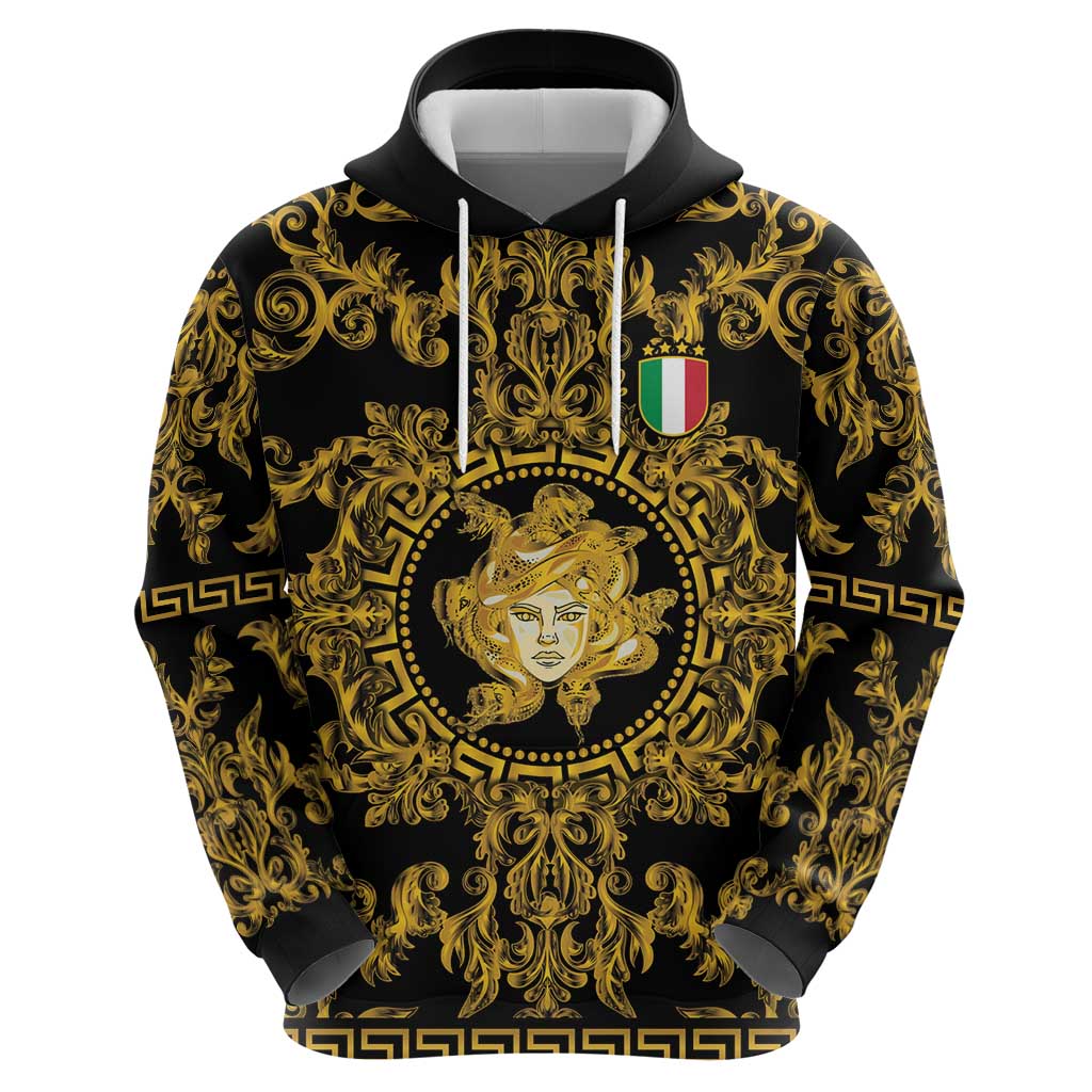 World Football 2026 Italy Custom Hoodie Black Gold Baroque Medusa Edition - Wonder Print Shop