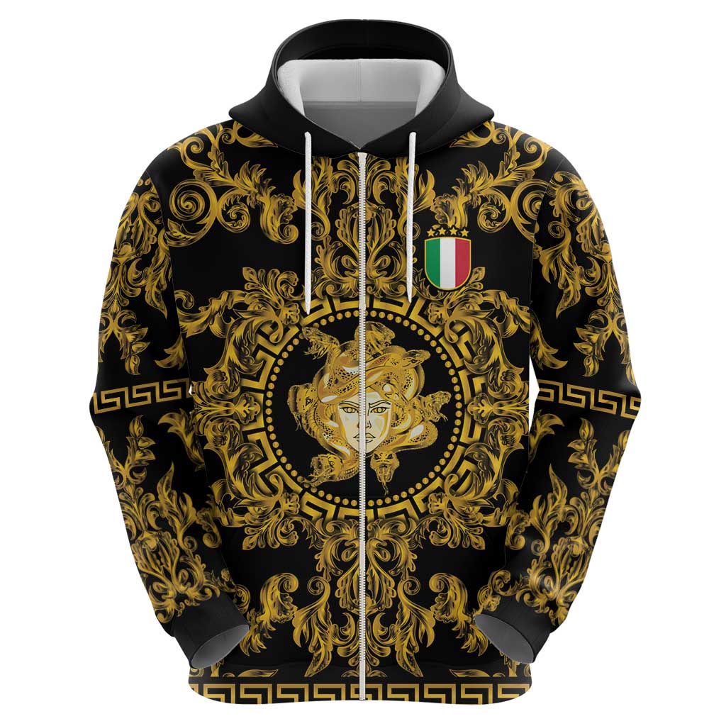 World Football 2026 Italy Custom Hoodie Black Gold Baroque Medusa Edition - Wonder Print Shop