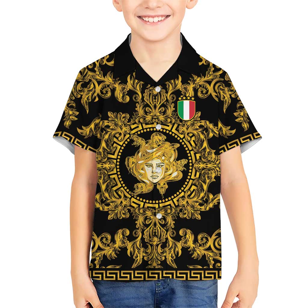 World Football 2026 Italy Custom Kid Hawaiian Shirt Black Gold Baroque Medusa Edition - Wonder Print Shop