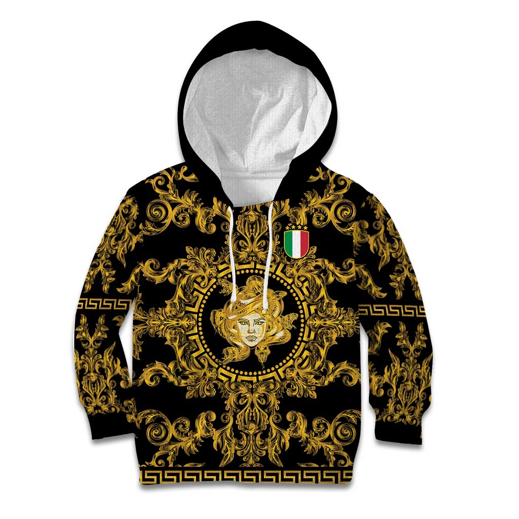 World Football 2026 Italy Custom Kid Hoodie Black Gold Baroque Medusa Edition - Wonder Print Shop