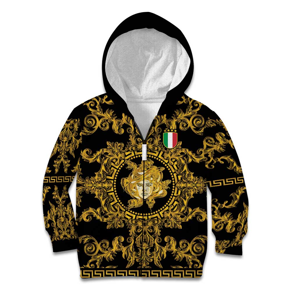 World Football 2026 Italy Custom Kid Hoodie Black Gold Baroque Medusa Edition - Wonder Print Shop