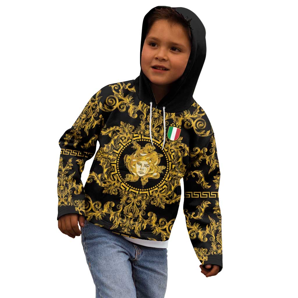 World Football 2026 Italy Custom Kid Hoodie Black Gold Baroque Medusa Edition - Wonder Print Shop