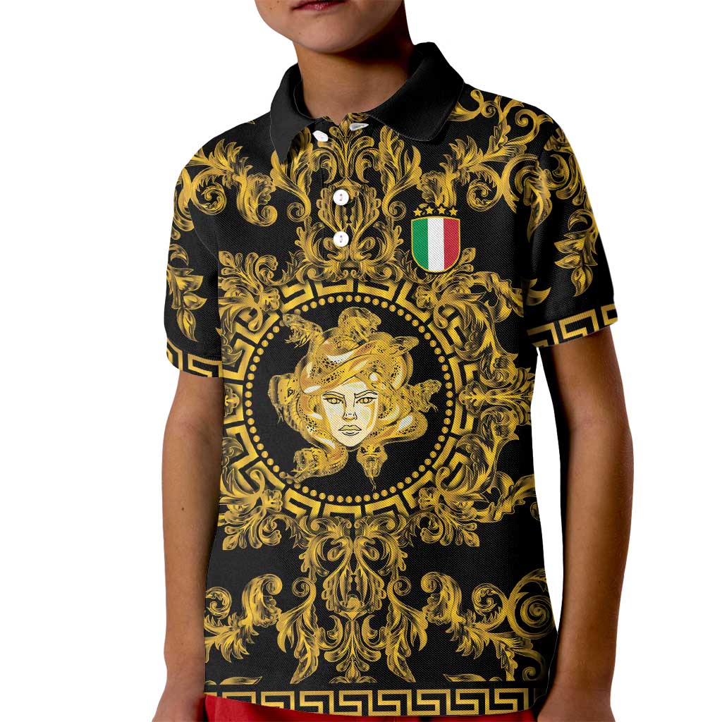 World Football 2026 Italy Custom Kid Polo Shirt Black Gold Baroque Medusa Edition - Wonder Print Shop