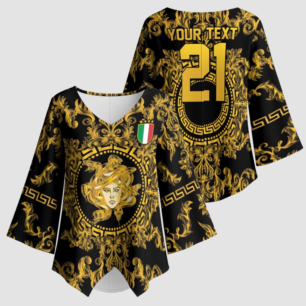 World Football 2026 Italy Custom Kimono Sleeve Blouse Black Gold Baroque Medusa Edition - Wonder Print Shop