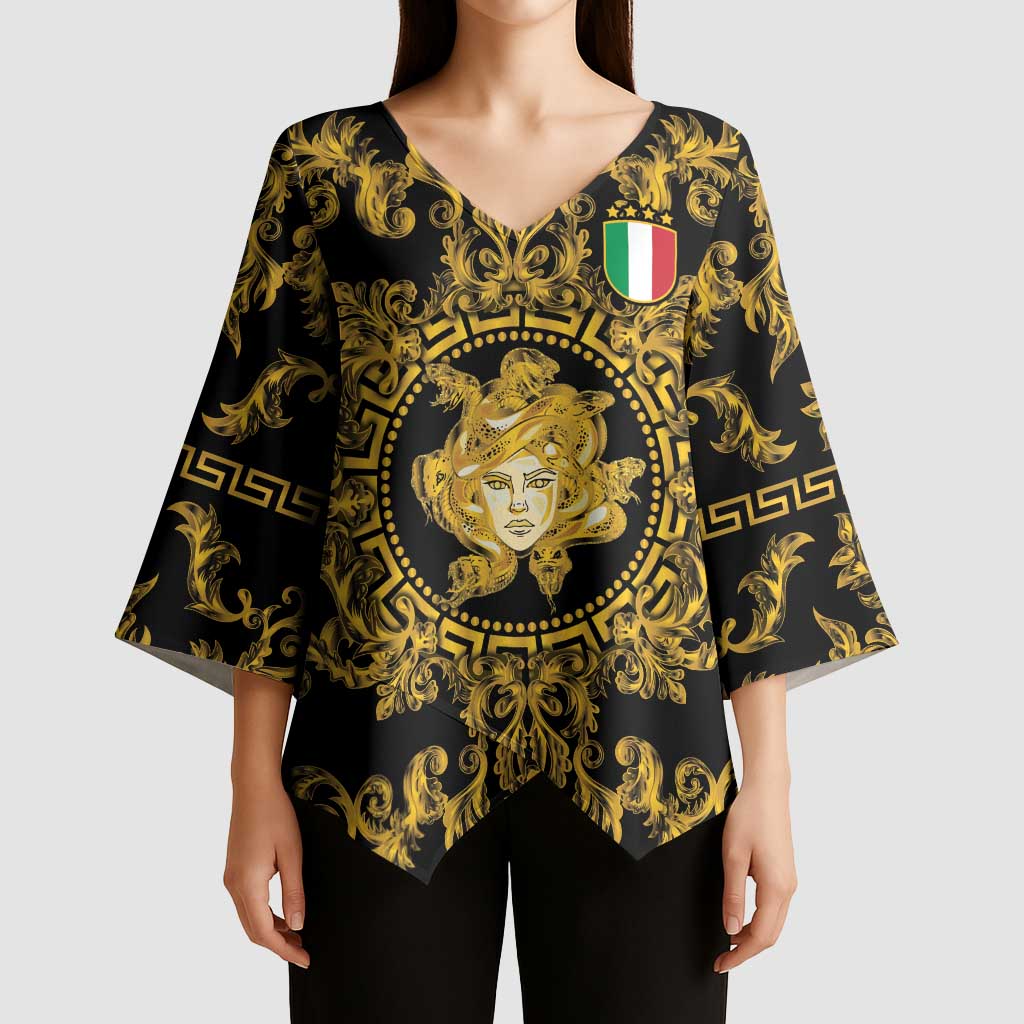 World Football 2026 Italy Custom Kimono Sleeve Blouse Black Gold Baroque Medusa Edition - Wonder Print Shop