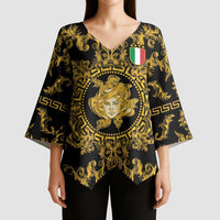 World Football 2026 Italy Custom Kimono Sleeve Blouse Black Gold Baroque Medusa Edition - Wonder Print Shop