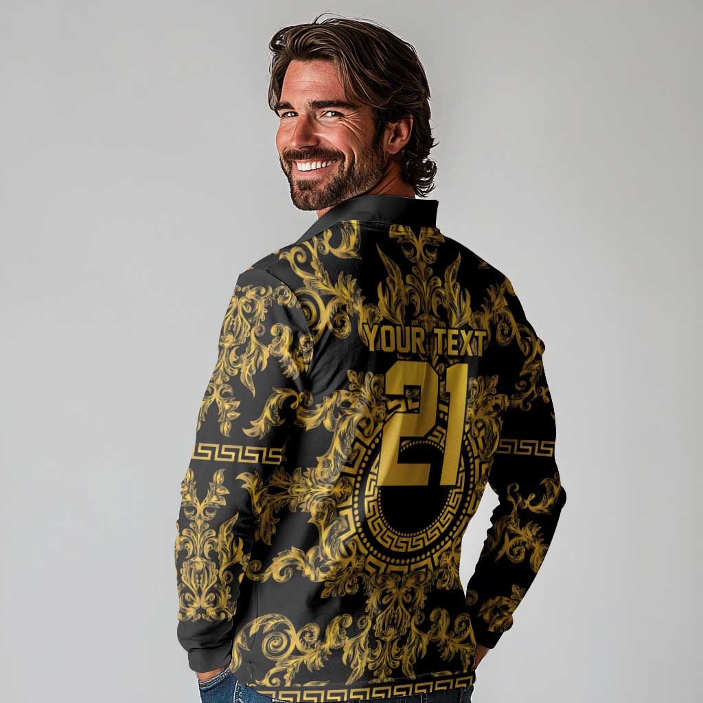 World Football 2026 Italy Custom Long Sleeve Polo Shirt Black Gold Baroque Medusa Edition - Wonder Print Shop