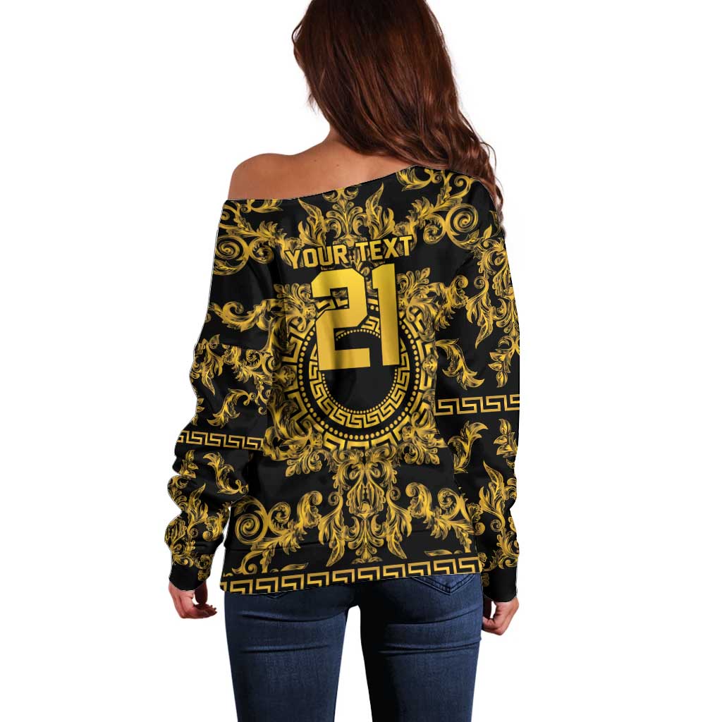 World Football 2026 Italy Custom Off Shoulder Sweater Black Gold Baroque Medusa Edition - Wonder Print Shop