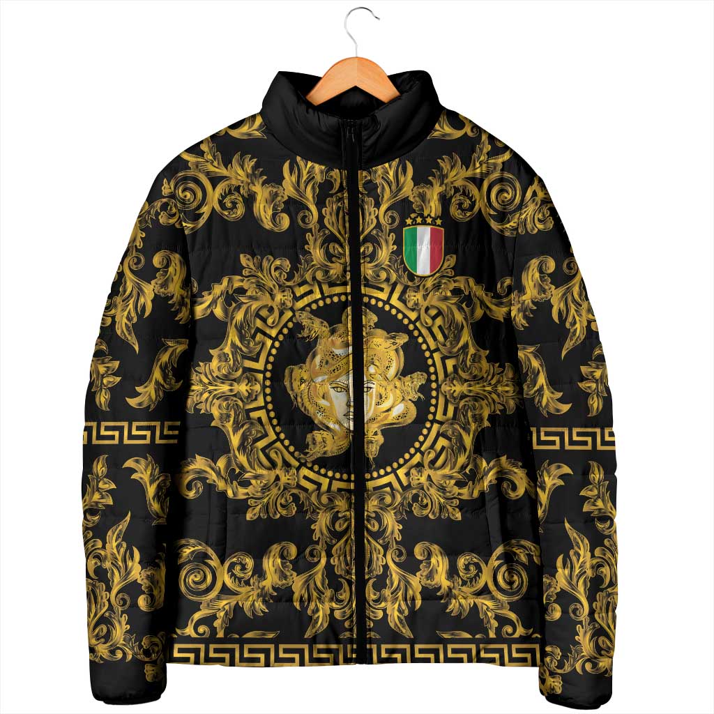 World Football 2026 Italy Custom Padded Jacket Black Gold Baroque Medusa Edition - Wonder Print Shop