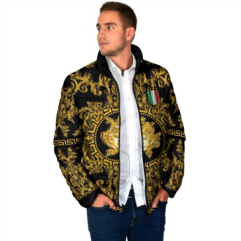 World Football 2026 Italy Custom Padded Jacket Black Gold Baroque Medusa Edition - Wonder Print Shop