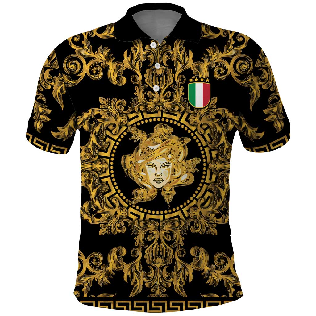 World Football 2026 Italy Custom Polo Shirt Black Gold Baroque Medusa Edition - Wonder Print Shop