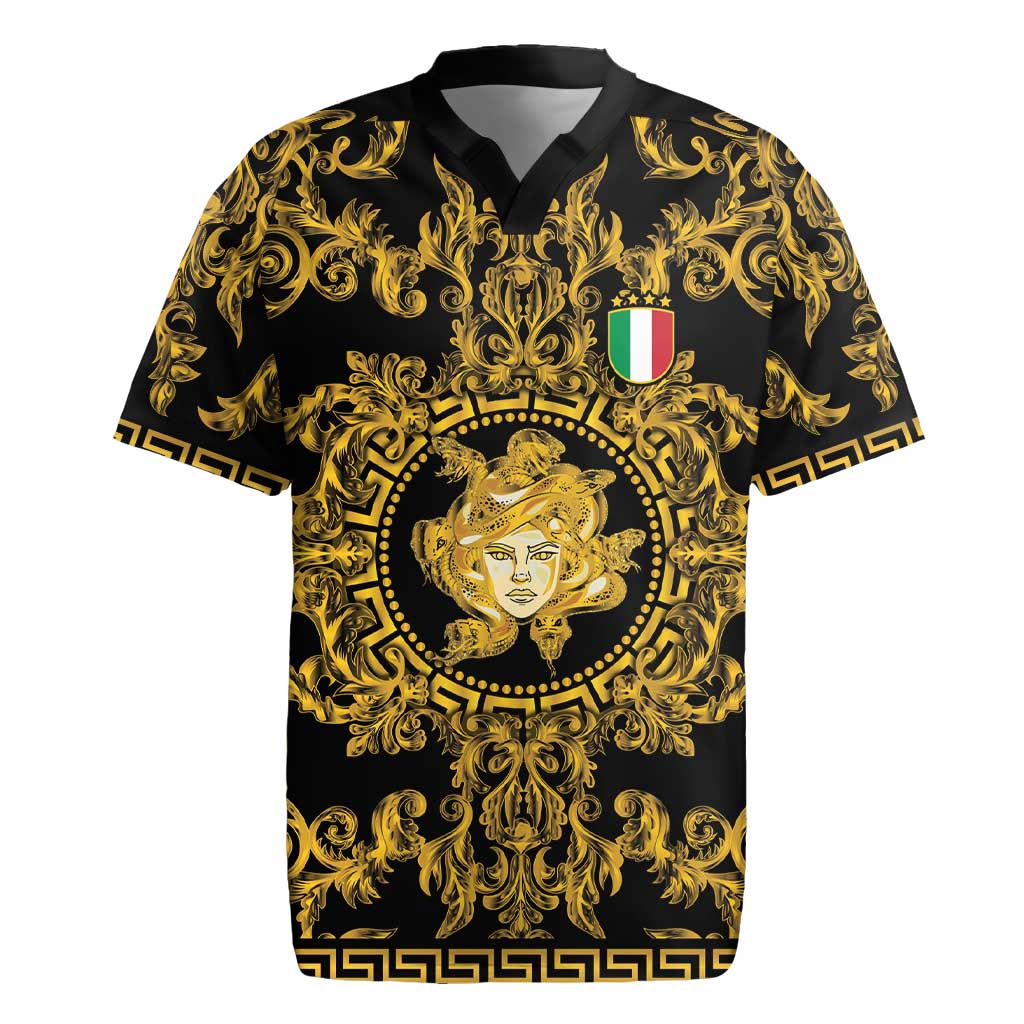 World Football 2026 Italy Custom Rugby Jersey Black Gold Baroque Medusa Edition - Wonder Print Shop