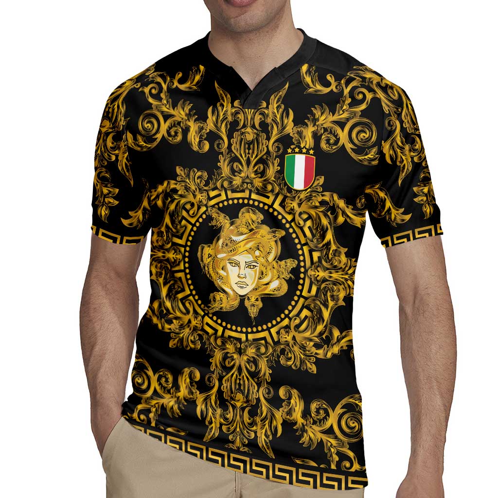 World Football 2026 Italy Custom Rugby Jersey Black Gold Baroque Medusa Edition - Wonder Print Shop