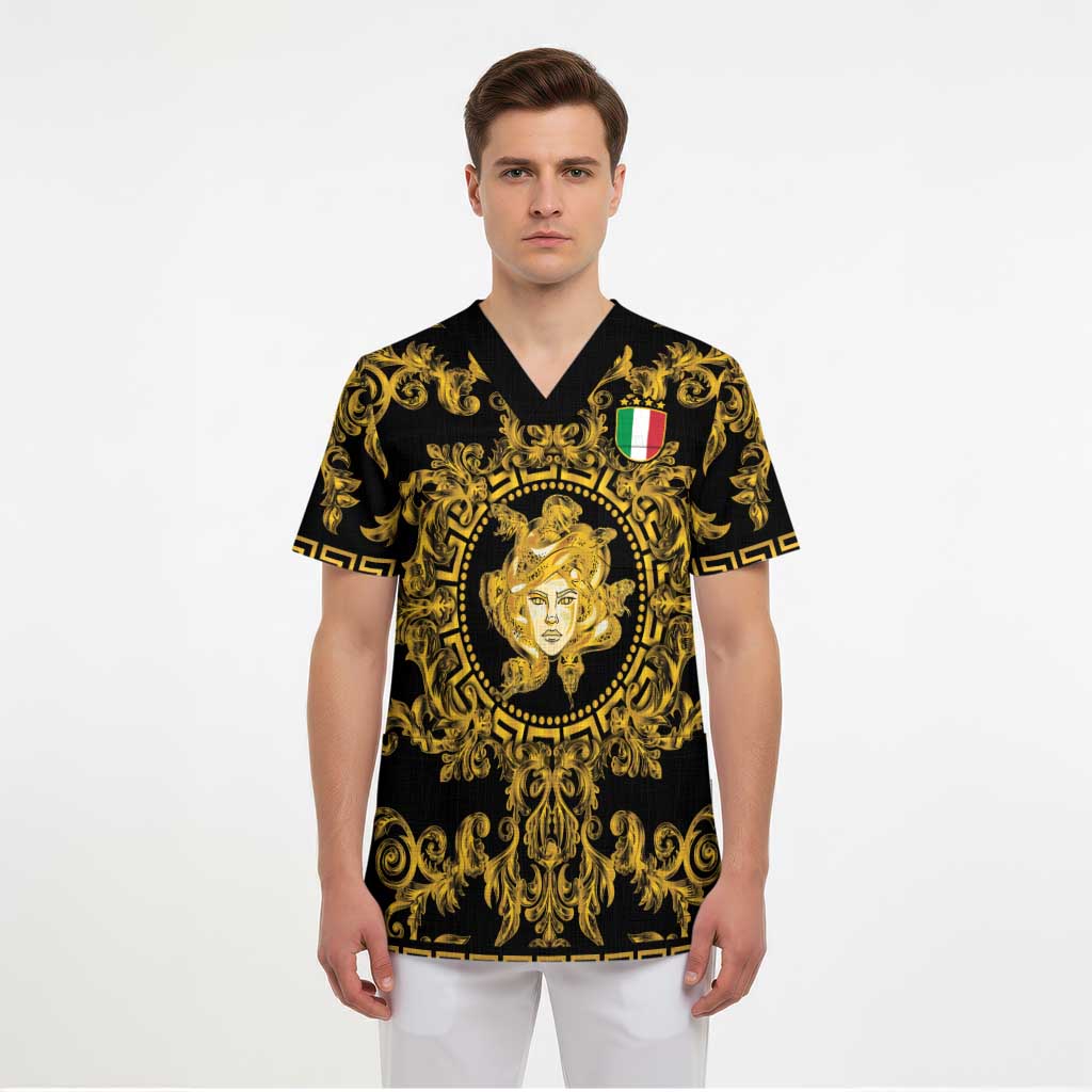 World Football 2026 Italy Custom Scrub Top Black Gold Baroque Medusa Edition - Wonder Print Shop