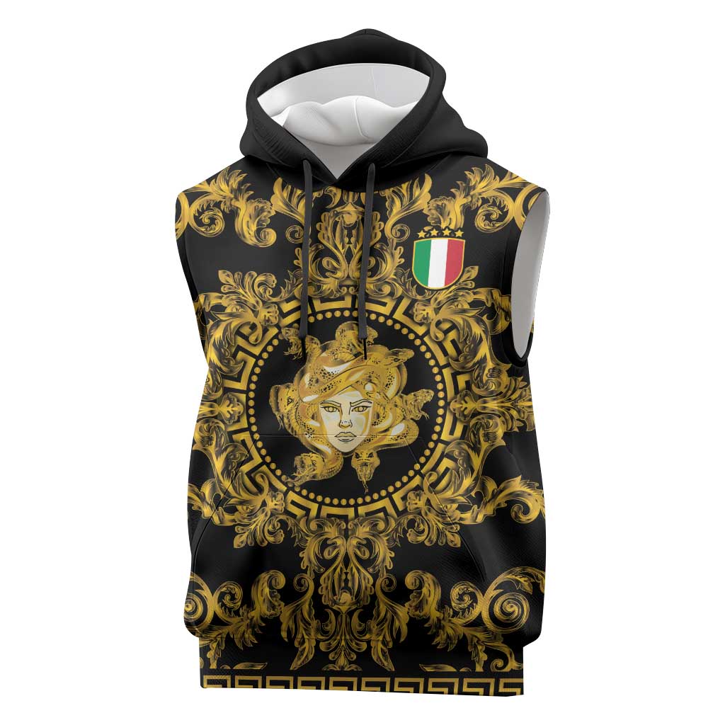 World Football 2026 Italy Custom Sleeveless Hoodie Black Gold Baroque Medusa Edition - Wonder Print Shop