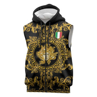 World Football 2026 Italy Custom Sleeveless Zip Hoodie Black Gold Baroque Medusa Edition - Wonder Print Shop