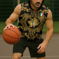 World Football 2026 Italy Custom Sleeveless Zip Hoodie Black Gold Baroque Medusa Edition - Wonder Print Shop
