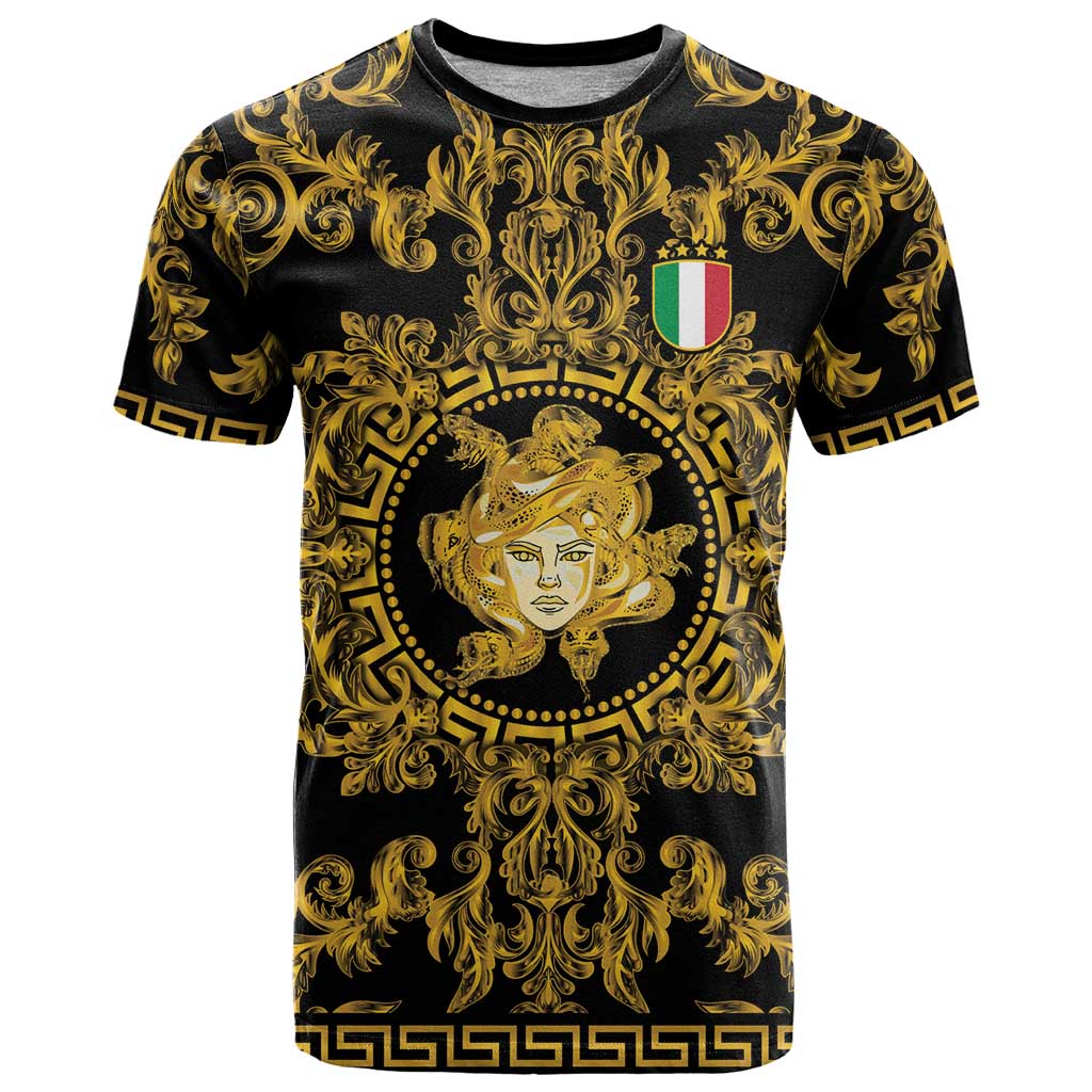 World Football 2026 Italy Custom T Shirt Black Gold Baroque Medusa Edition - Wonder Print Shop