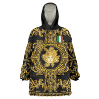 World Football 2026 Italy Custom Wearable Blanket Hoodie Black Gold Baroque Medusa Edition - Wonder Print Shop