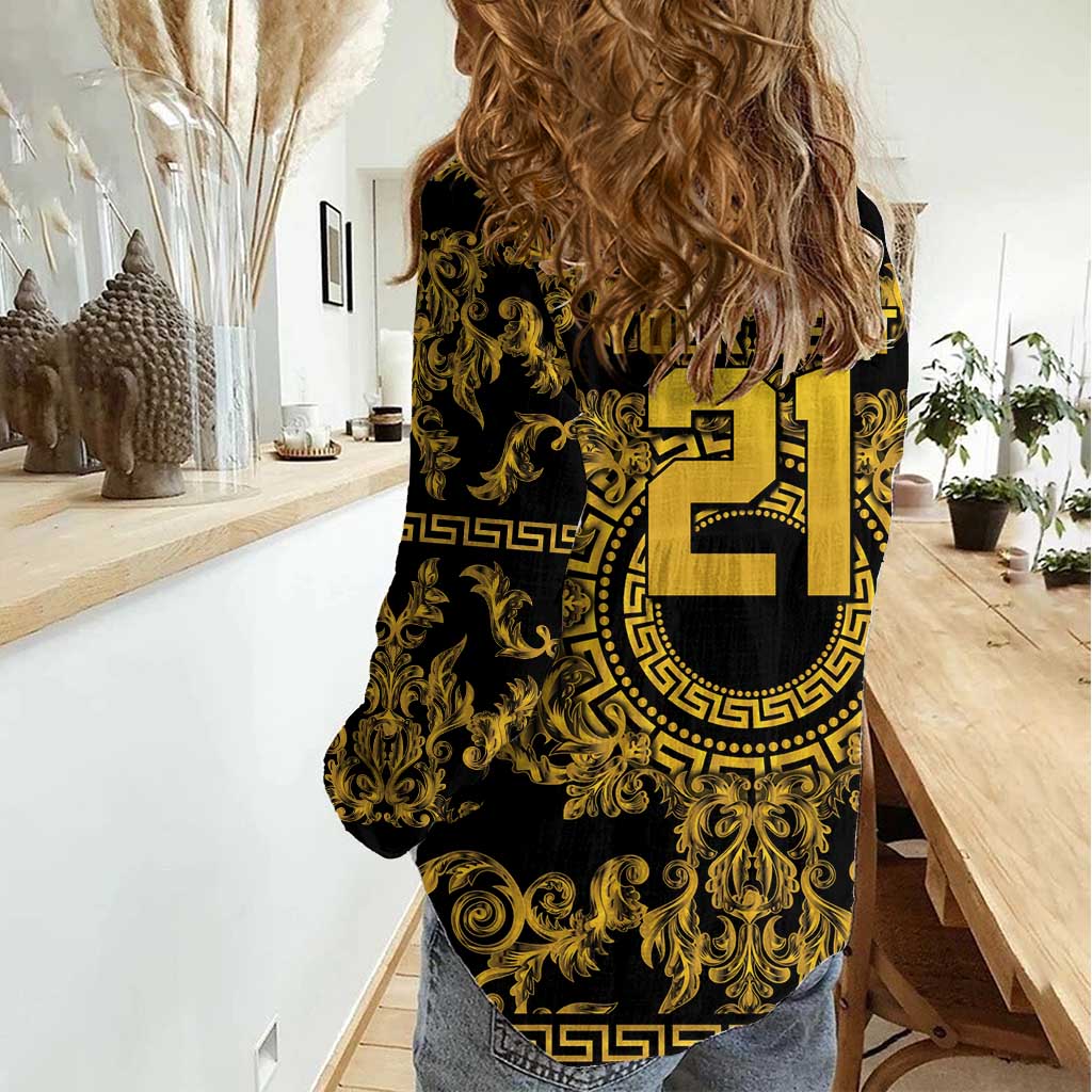 World Football 2026 Italy Custom Women Casual Shirt Black Gold Baroque Medusa Edition - Wonder Print Shop