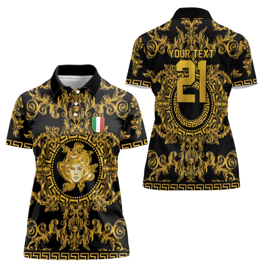 World Football 2026 Italy Custom Women Polo Shirt Black Gold Baroque Medusa Edition - Wonder Print Shop