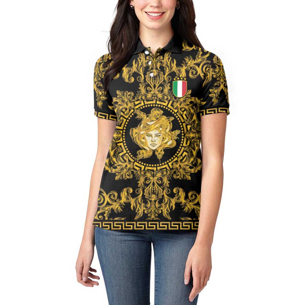 World Football 2026 Italy Custom Women Polo Shirt Black Gold Baroque Medusa Edition - Wonder Print Shop