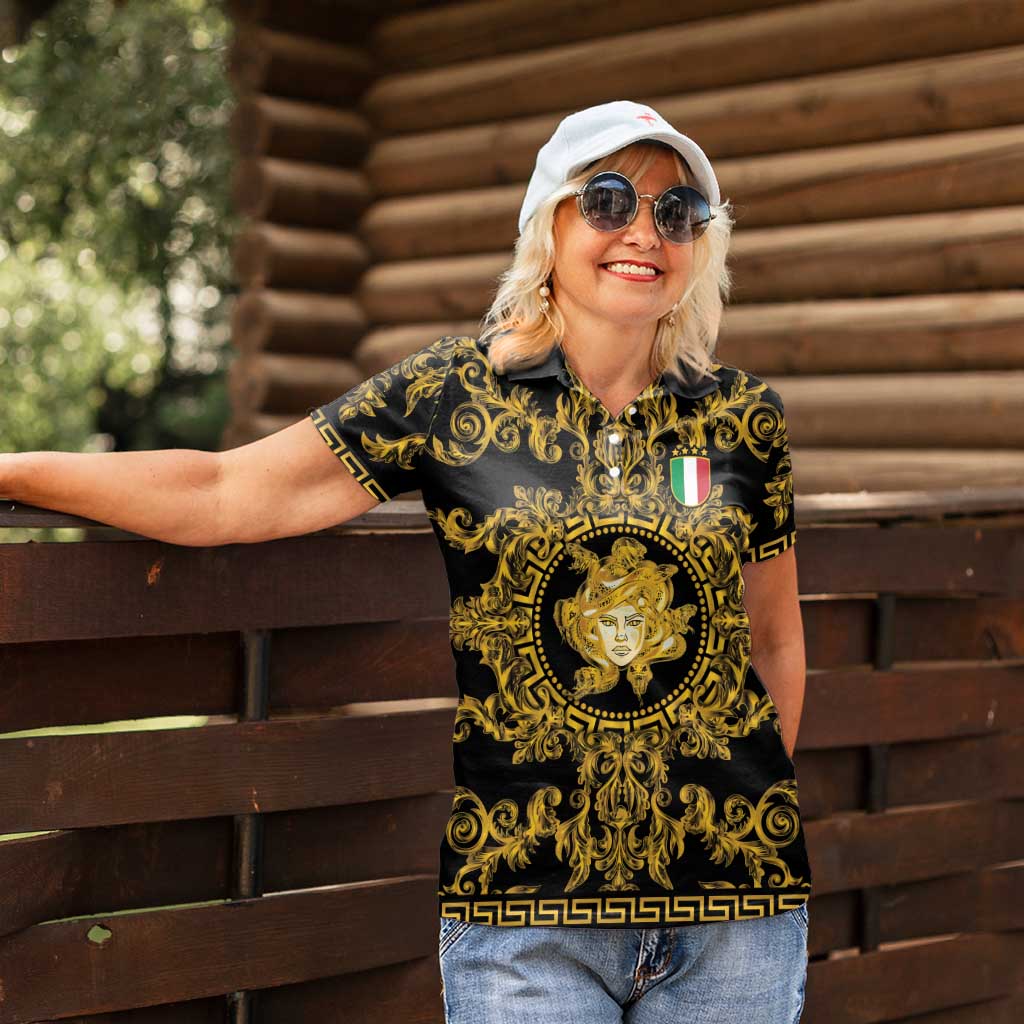 World Football 2026 Italy Custom Women Polo Shirt Black Gold Baroque Medusa Edition - Wonder Print Shop