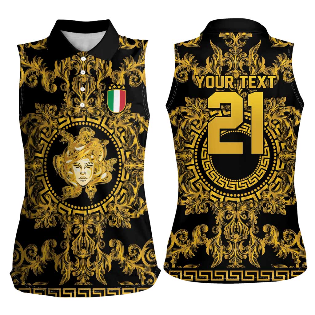 World Football 2026 Italy Custom Women Sleeveless Polo Shirt Black Gold Baroque Medusa Edition - Wonder Print Shop