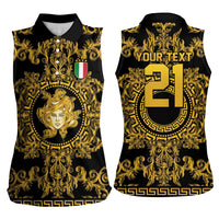 World Football 2026 Italy Custom Women Sleeveless Polo Shirt Black Gold Baroque Medusa Edition - Wonder Print Shop