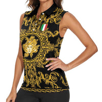 World Football 2026 Italy Custom Women Sleeveless Polo Shirt Black Gold Baroque Medusa Edition - Wonder Print Shop