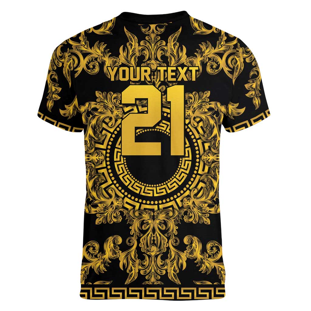 World Football 2026 Italy Custom Women V-Neck T-Shirt Black Gold Baroque Medusa Edition - Wonder Print Shop