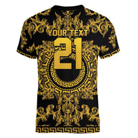 World Football 2026 Italy Custom Women V-Neck T-Shirt Black Gold Baroque Medusa Edition - Wonder Print Shop