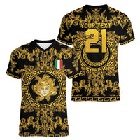World Football 2026 Italy Custom Women V-Neck T-Shirt Black Gold Baroque Medusa Edition - Wonder Print Shop