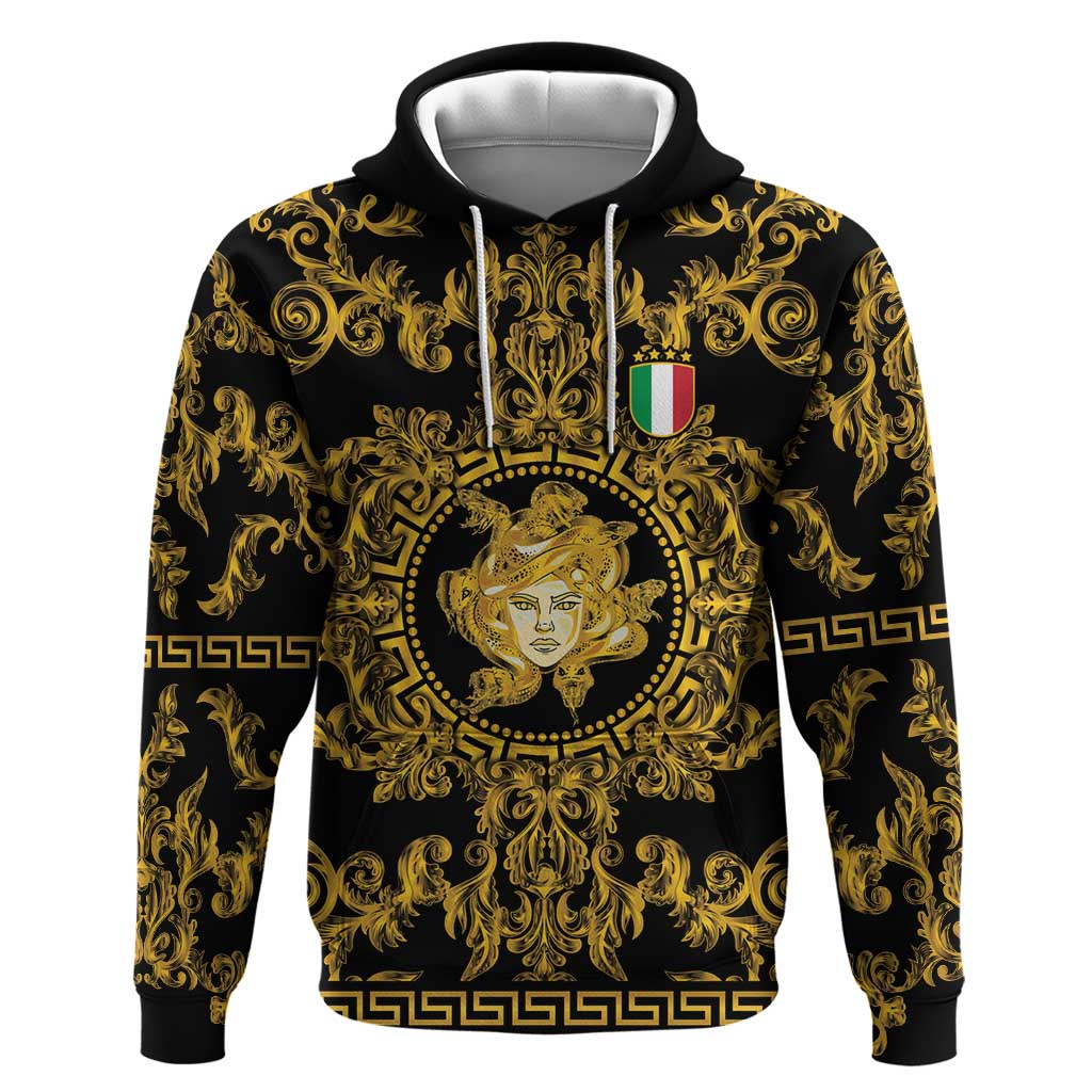 World Football 2026 Italy Custom Zip Hoodie Black Gold Baroque Medusa Edition - Wonder Print Shop